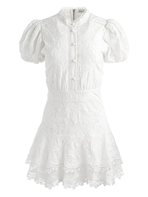 alice + olivia embroidered tiered cotton mini day dress