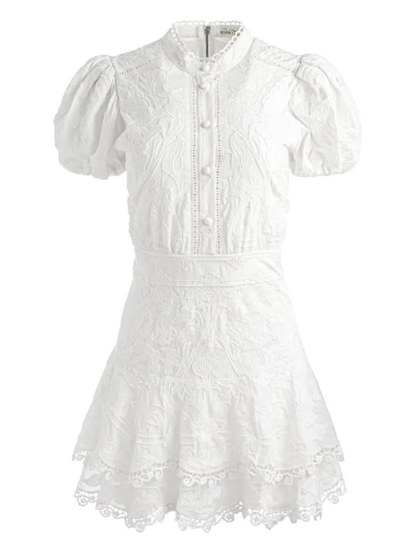 Alice + Olivia Loryn Embroidered Cotton Mini Day Dress | White | FARFETCH