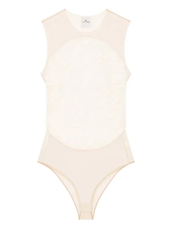 Courrèges Illusion Circle Lace Bodysuit in Neutrals
