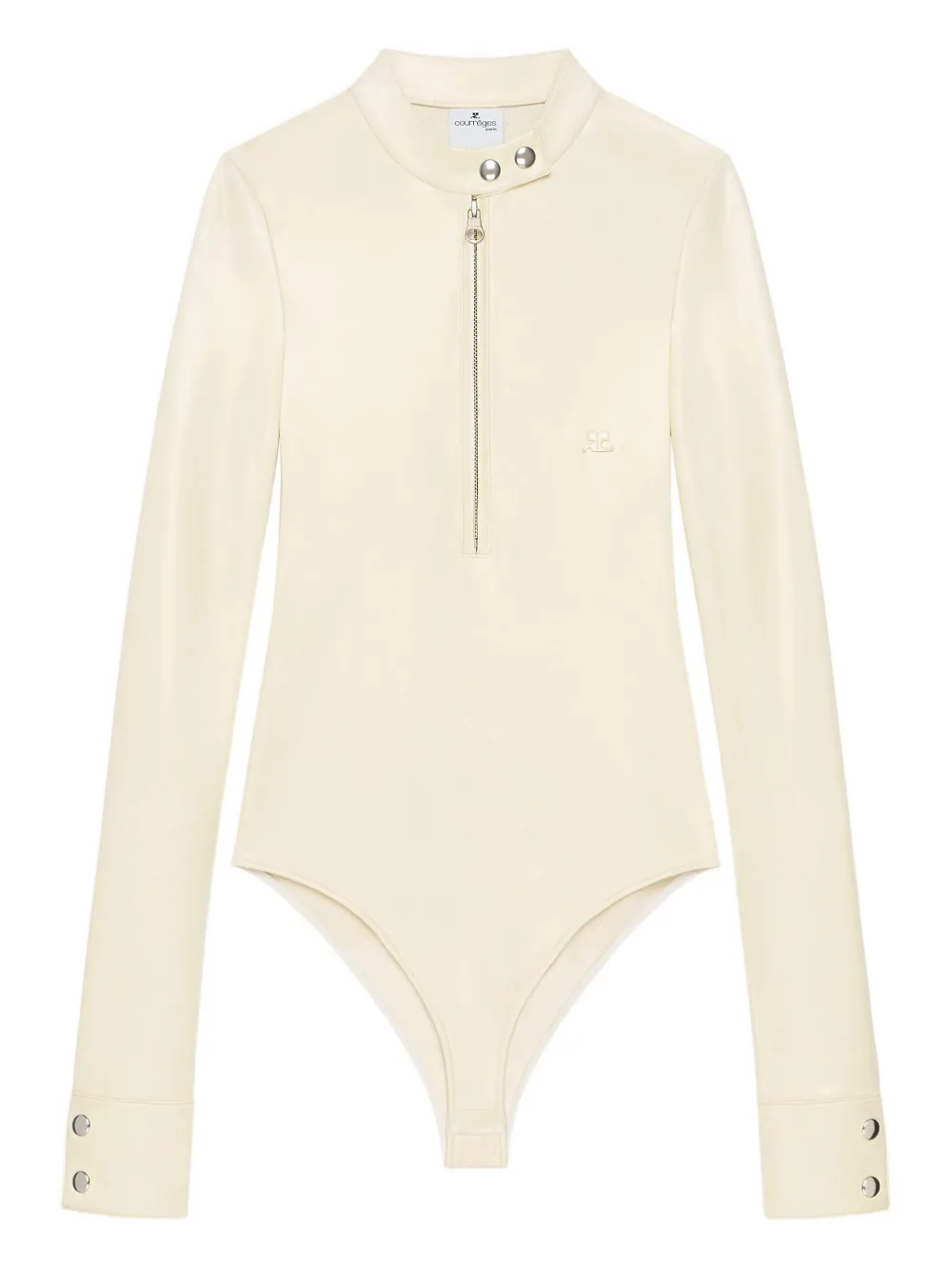 Courrèges Zip-front Long-sleeve Bodysuit In Neutral