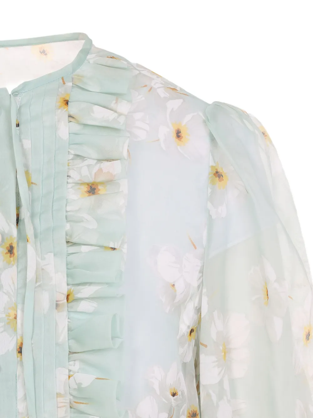 Valentino Garavani Blouse met ruches en bloemenprint Blauw