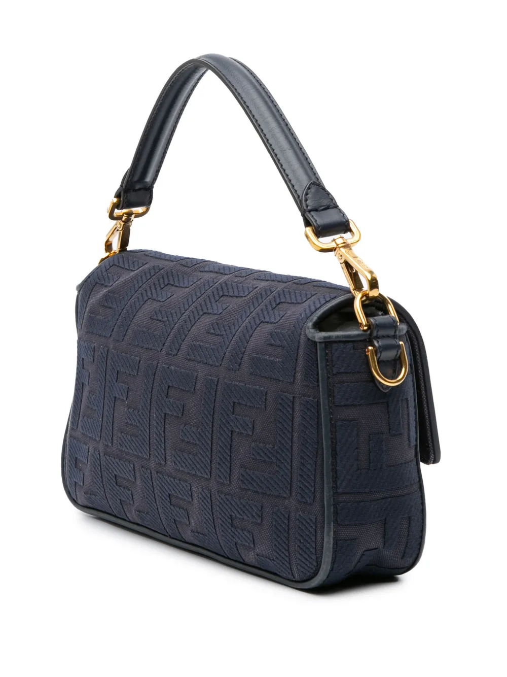 Pre-owned Fendi 2010-2024 Zucca Embroidered Canvas Baguette Satchel In Blue