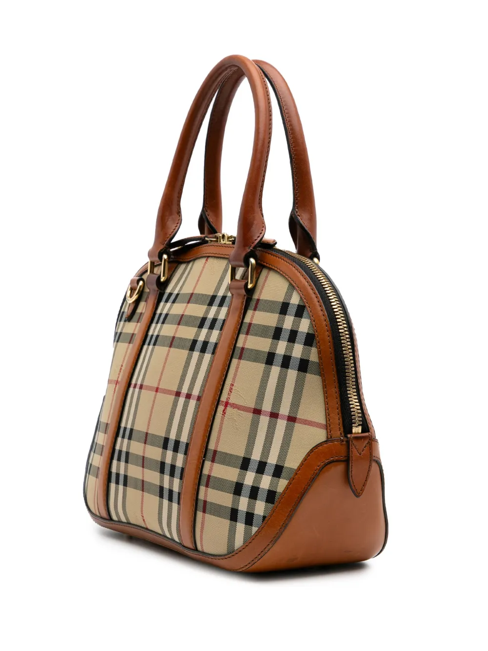 Pre-owned Burberry 2000-2017 Small Haymarket Check Coated Canvas Orchard Bowling Bag Satchel