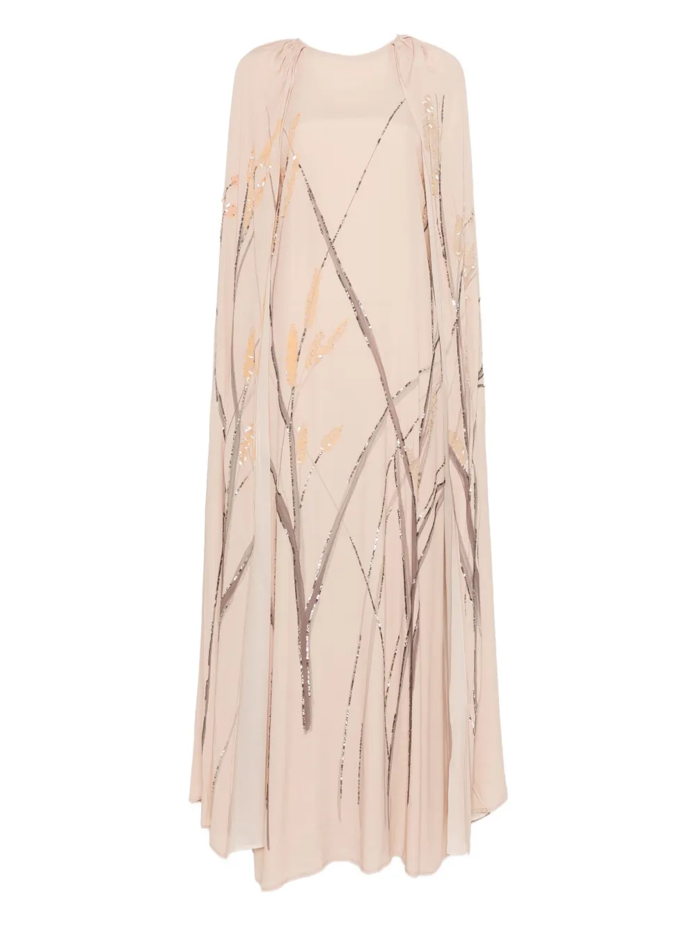 Bernadette Minnie Embroidered Cape Maxi Dress In Neutral