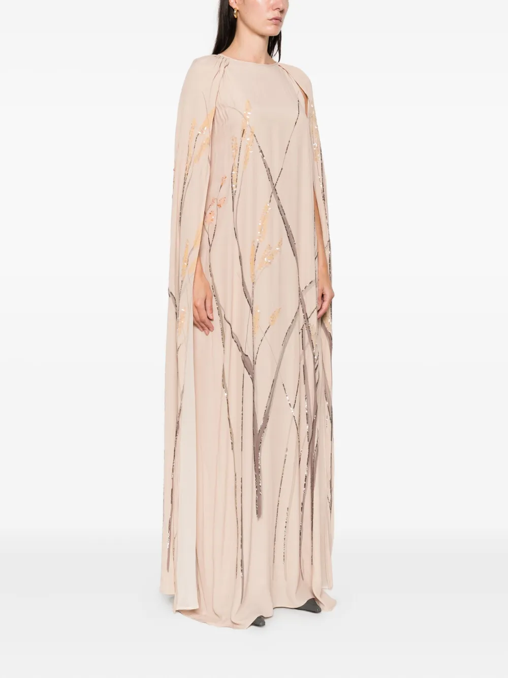 迷你刺绣斗篷式超长连衣裙