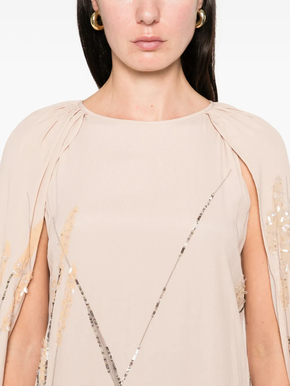 迷你刺绣斗篷式超长连衣裙