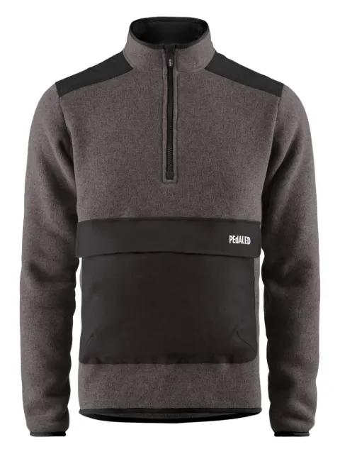 Pedaled half-zip kangaroo-pocket sweater