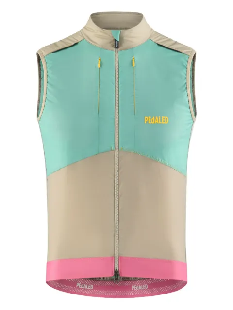 Pedaled colour-block zip-fastening vest