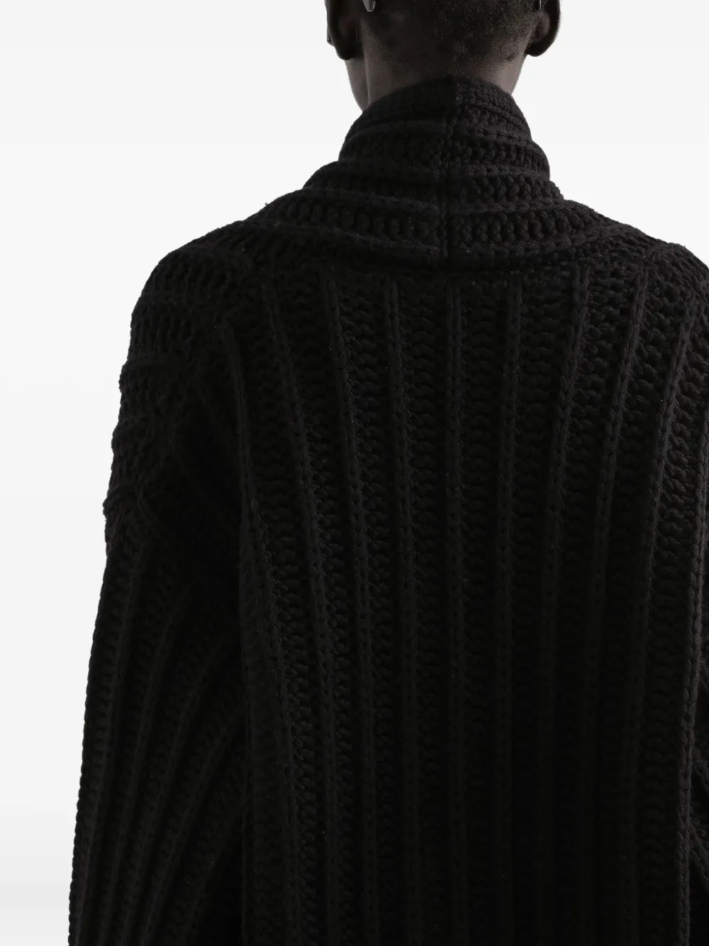 Dolce & Gabbana Chunky Knit Ribbed Cardigan With Long Sleeves In Black