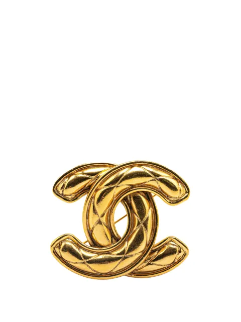CHANEL Pre-Owned 1970-1980 Gold Plated CC Quilted Brooch costume brooch