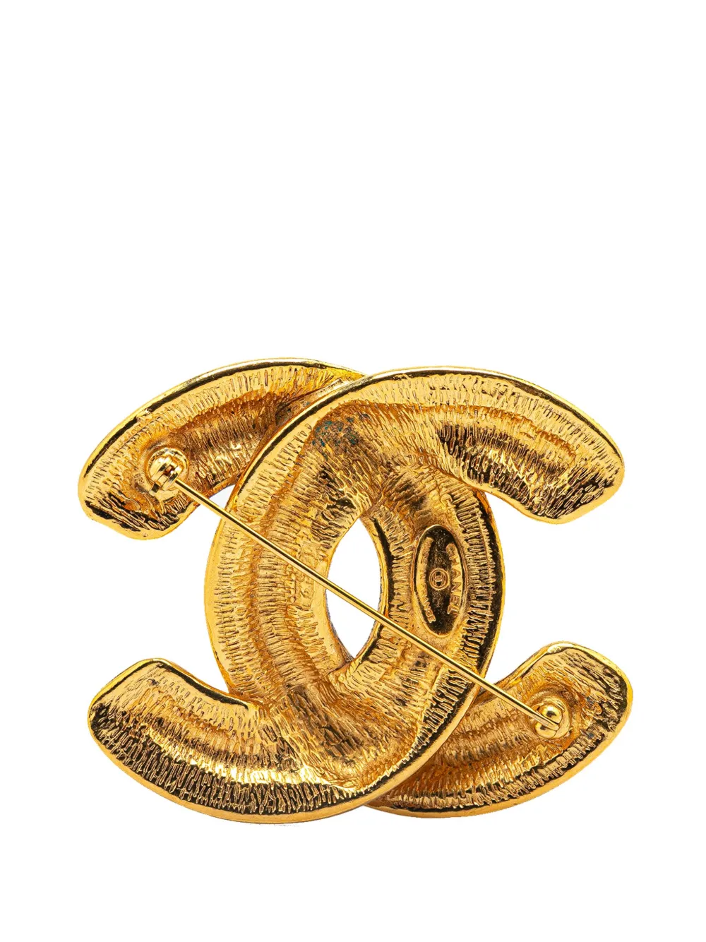 Pre-owned Chanel 1970-1980 Gold Plated Cc Quilted Brooch Costume Brooch