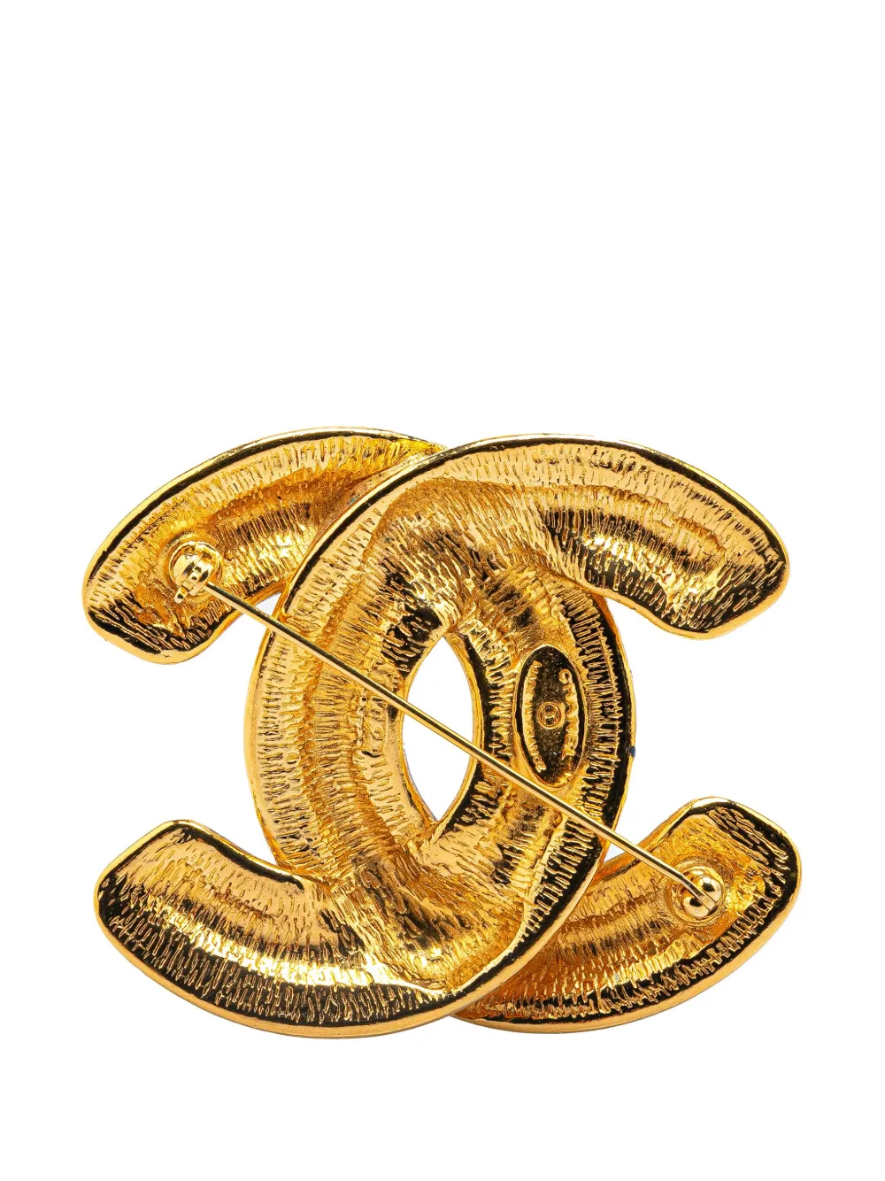 Pre-owned Chanel 1970-1980 Gold Plated Cc Quilted Brooch Costume Brooch