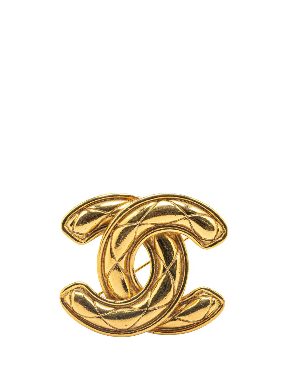 Pre-owned Chanel 1970-1980 Gold Plated Cc Quilted Brooch Costume Brooch
