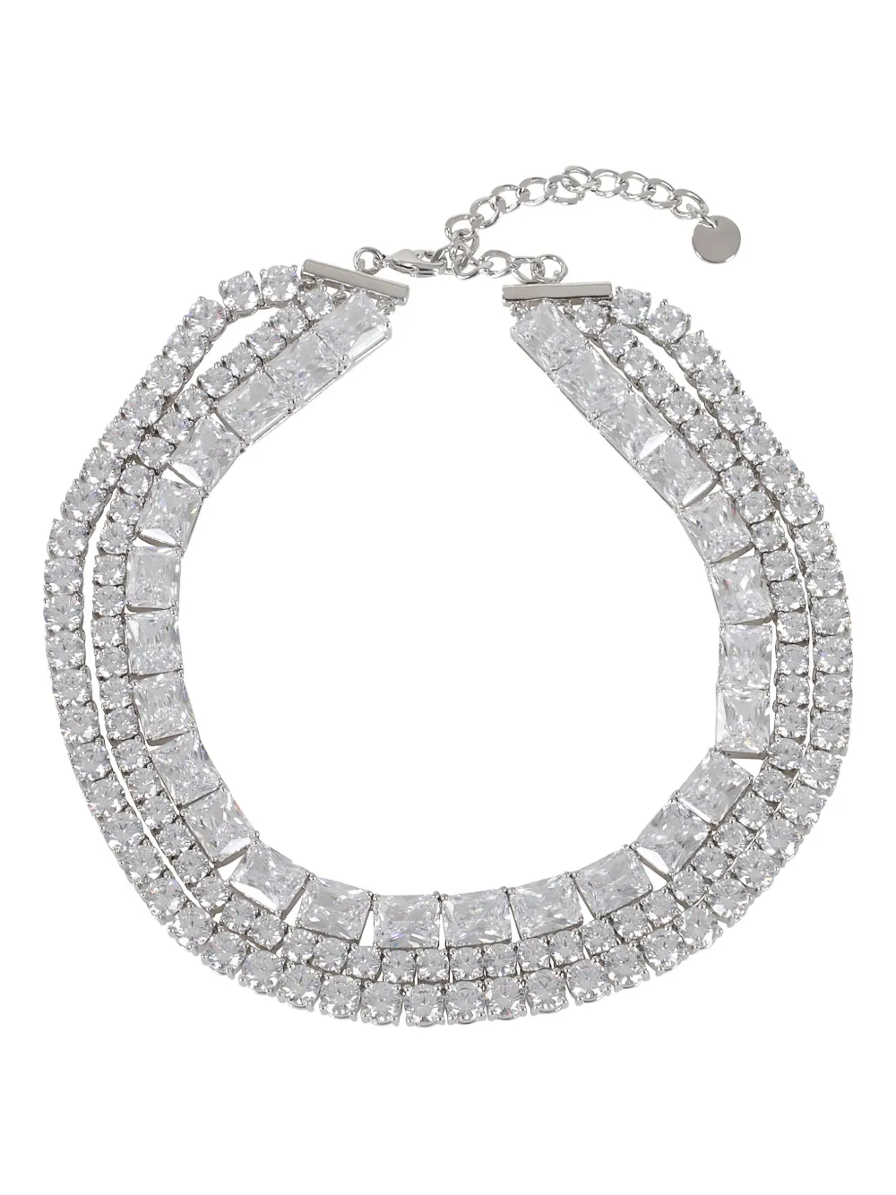 Self-portrait Multi-row Cubic Zirconia Choker In Silver Plated Brass In Metallic