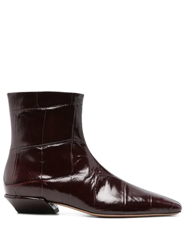 Paris Texas 30mm Crocodile-effect Pointed-toe Ankle Boots in Red