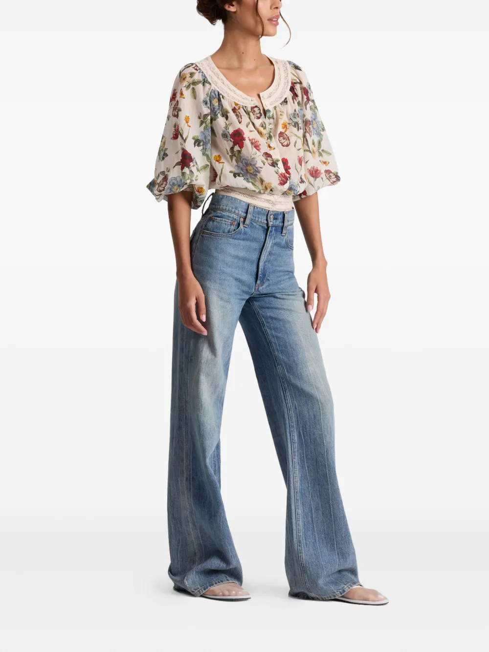 alice + olivia Blouse met bloemen en kanten afwerking Beige