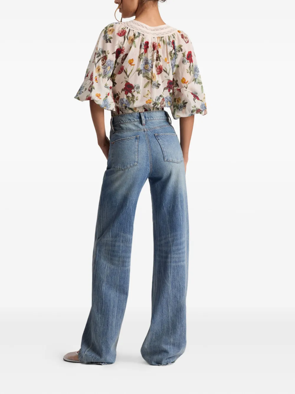 alice + olivia Blouse met bloemen en kanten afwerking Beige