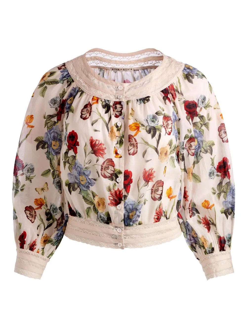 Alice + olivia Blouse met bloemen en kanten afwerking Beige