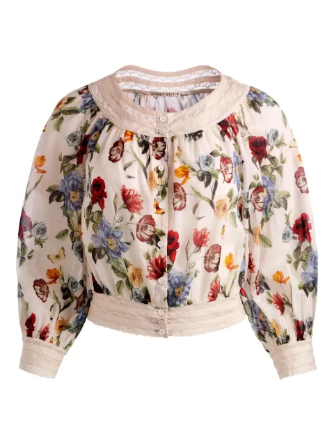 alice + olivia blusa con ribete de encaje