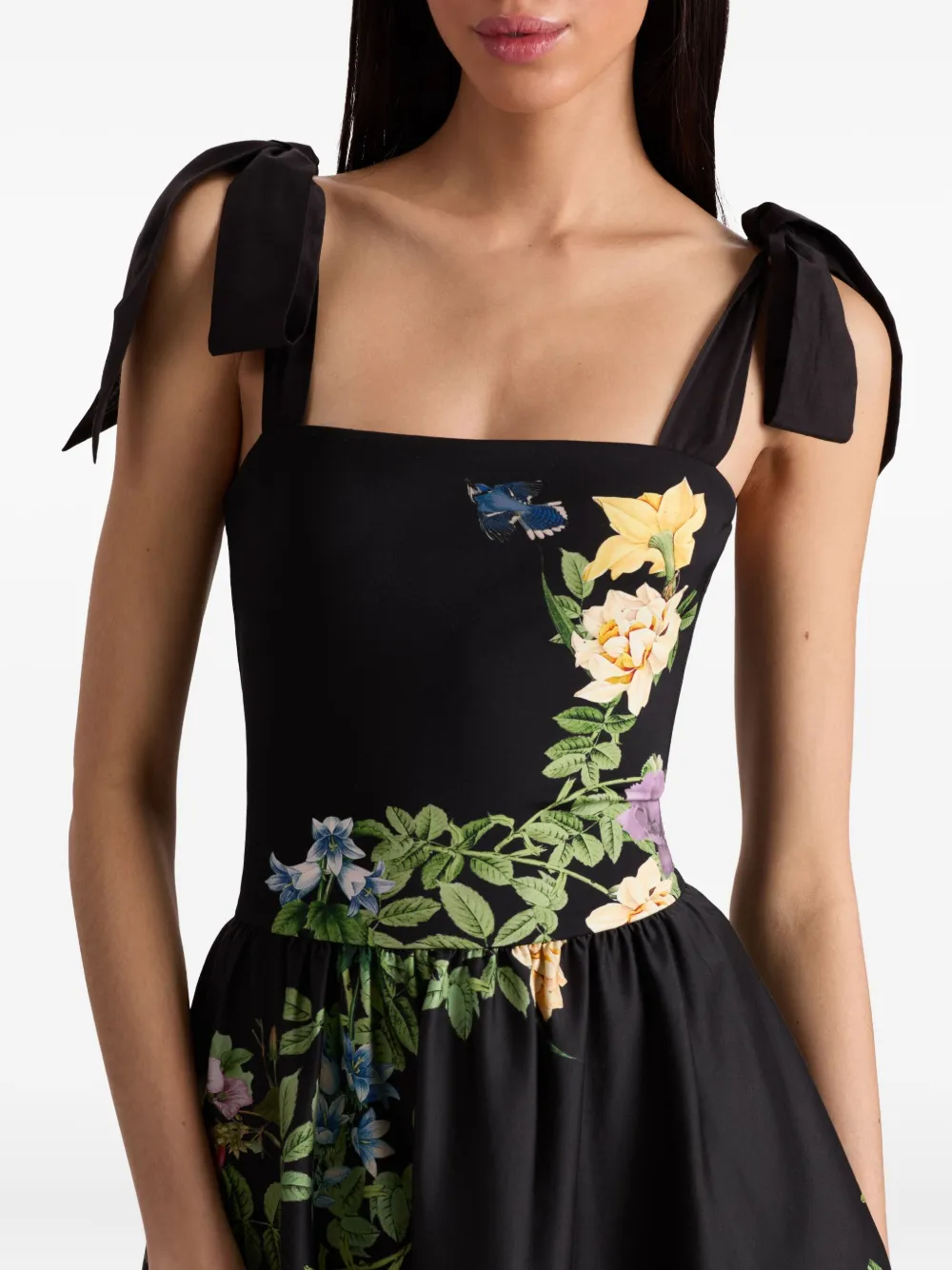 alice + olivia Midi-jurk met gestrikt bandje en bloemenprint Zwart