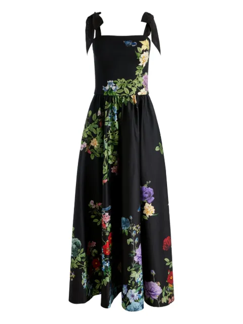 alice + olivia tie-strap floral midi day dress