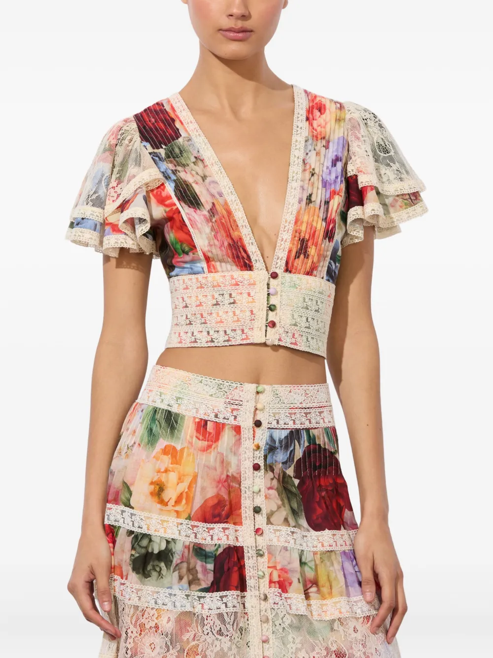 alice + olivia Keeley blouse met bloemenprint Beige
