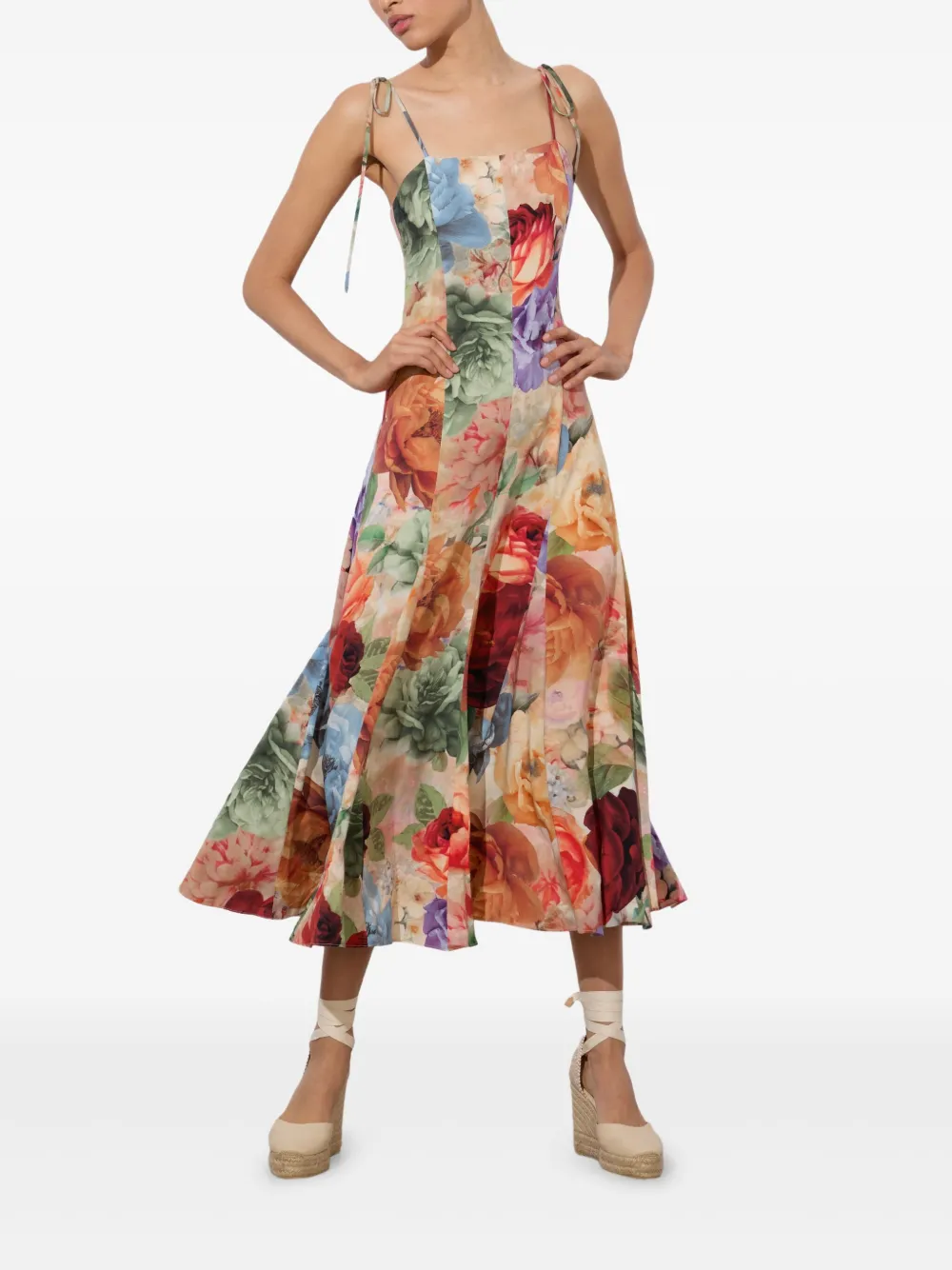 alice + olivia Jeanette midi-jurk met bloemenprint Oranje
