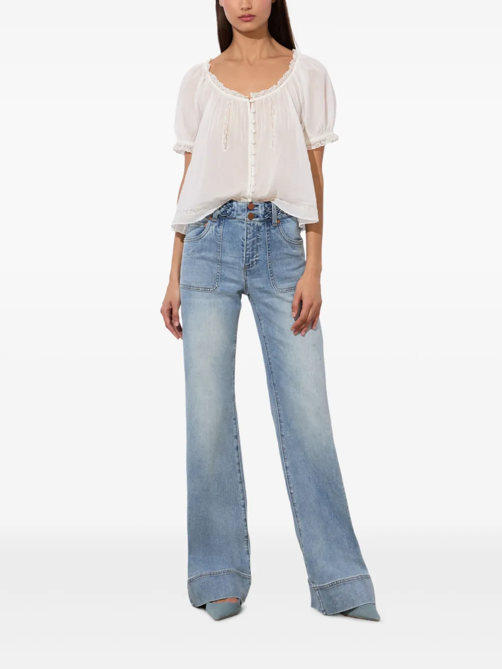 alice + olivia braided-waistband patch-pocket jeans | Flares & Bell Bottom Jeans | Image 2
