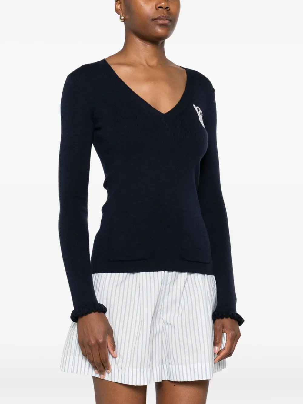 Valentino Garavani Wollen trui met ruches en V-hals Blauw