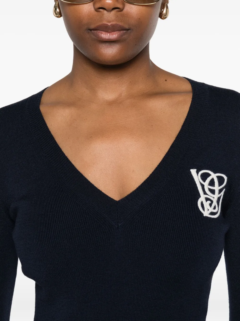 Valentino Garavani Wollen trui met ruches en V-hals Blauw
