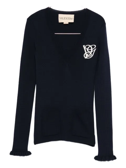 Valentino Garavani ruffled V-neck wool sweater