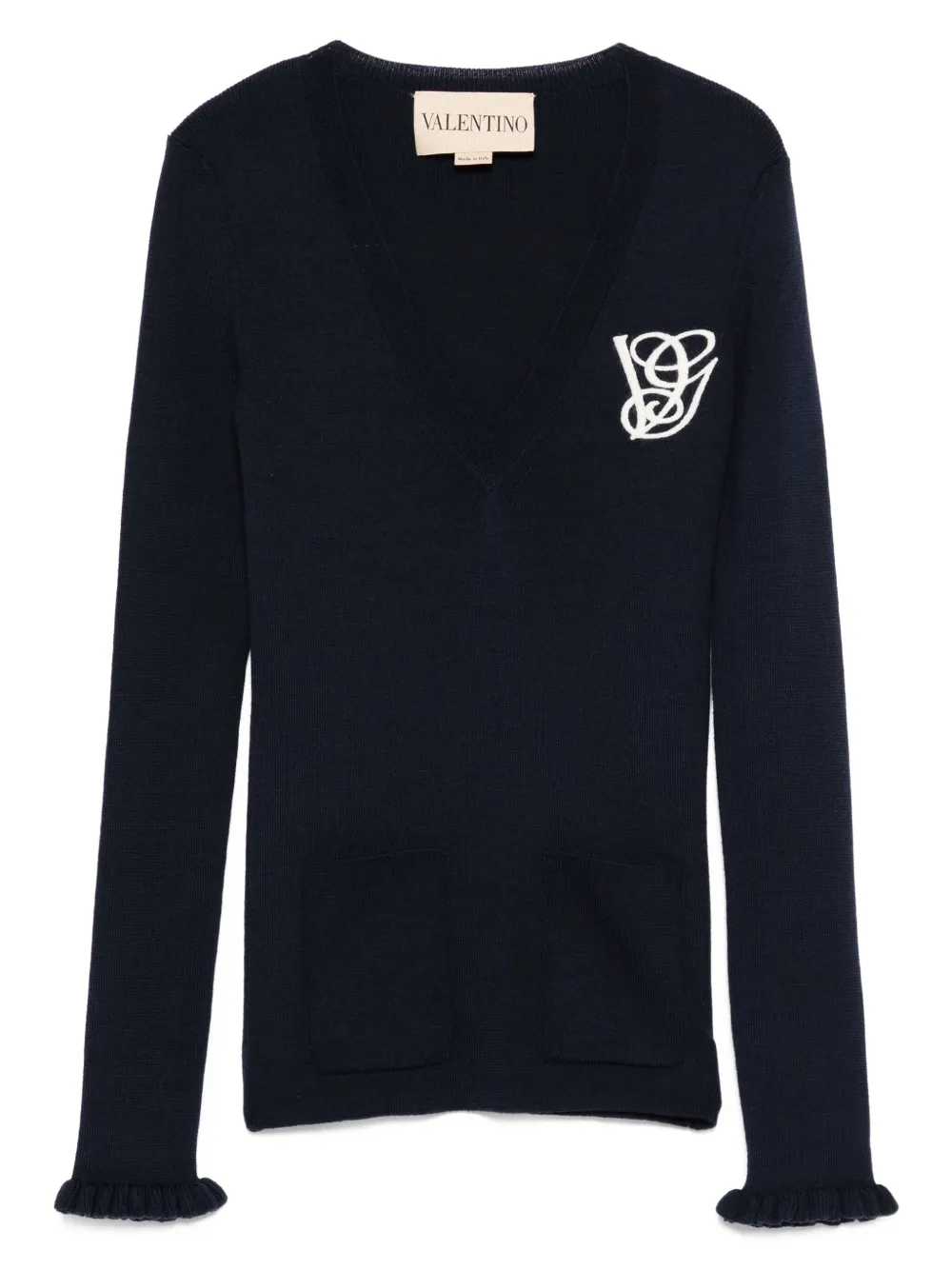Valentino Garavani Wollen trui met ruches en V-hals Blauw