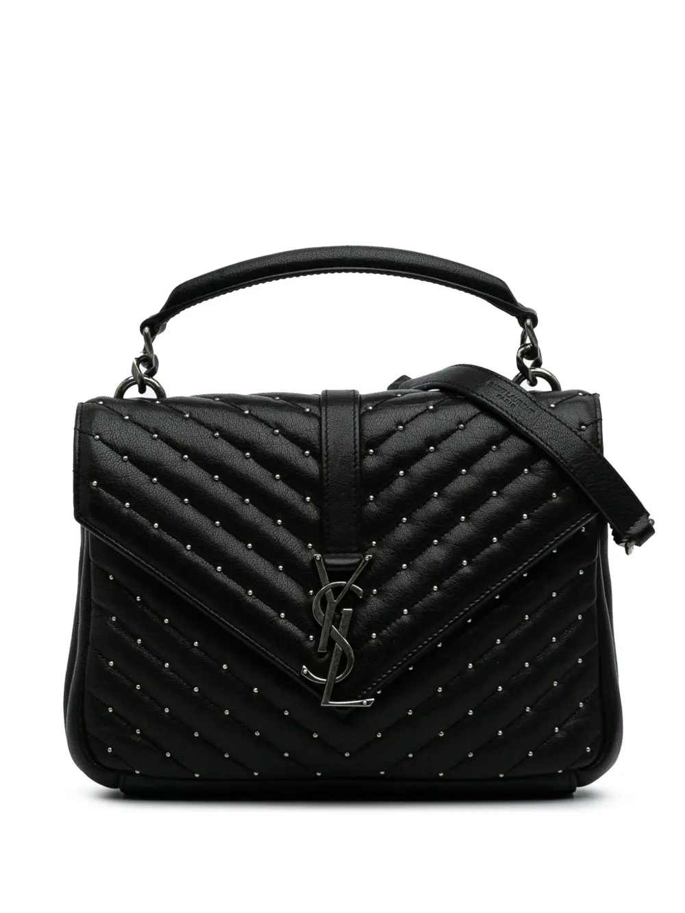 Saint Laurent Pre-Owned 2016 Medium Chevron Studded Sheepskin Monogram College satchel | Black | Image 1