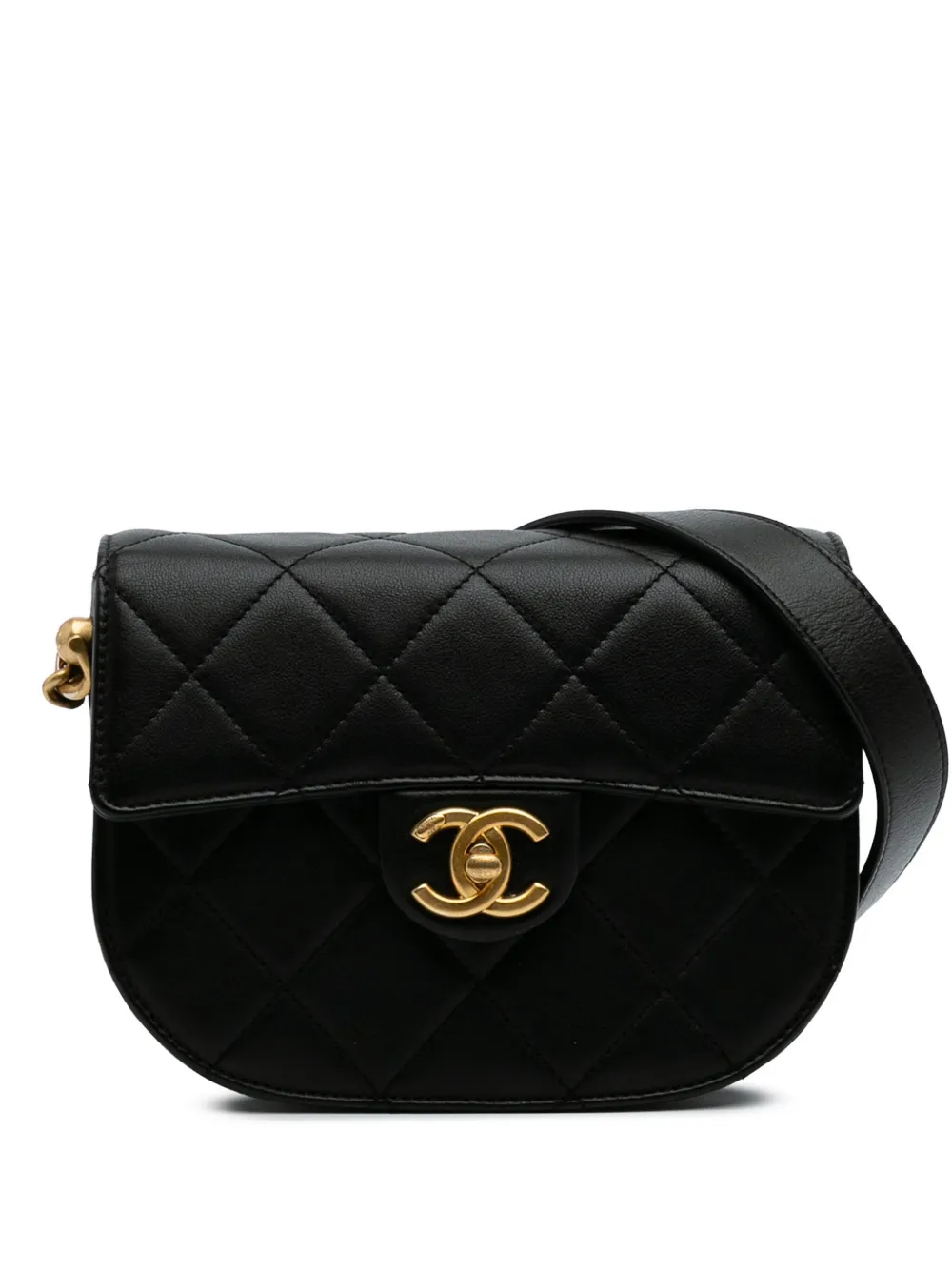 CHANEL Pre-Owned 2021 ココマーク マトラッセ カーフスキン ラウンド ムーン メッセンジャー フラップ CHANEL Pre-Owned 2021 ココマーク マトラッセ カーフスキン ラウンド ムーン メッセンジャー フラップ
