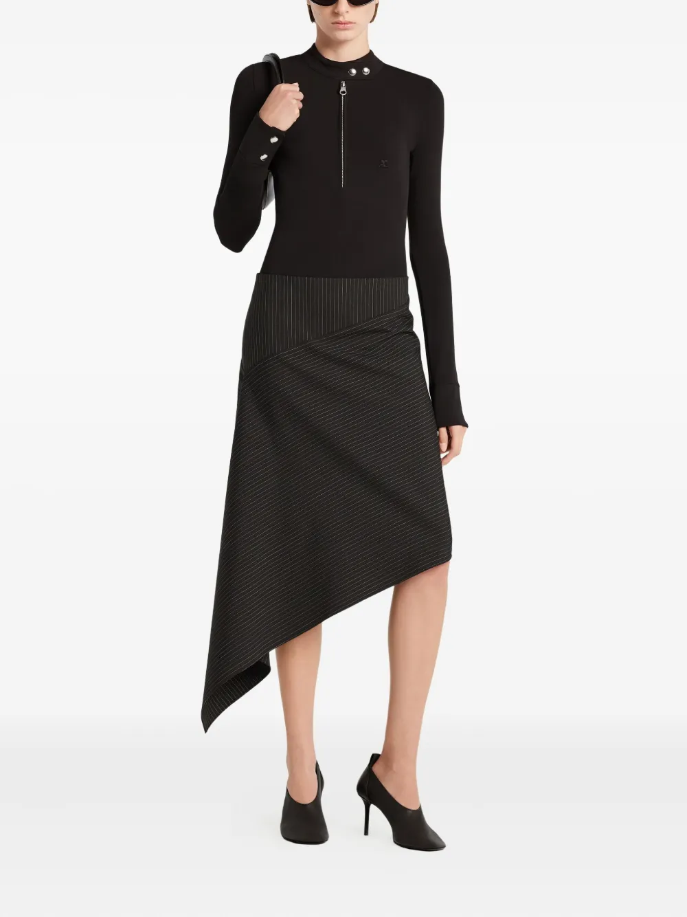 Courrèges Asymmetrische rok met krijtstreep Zwart