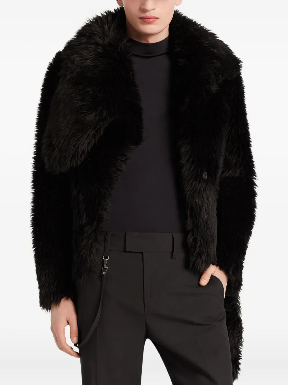 Courrèges Shearling Belted Coat In Black
