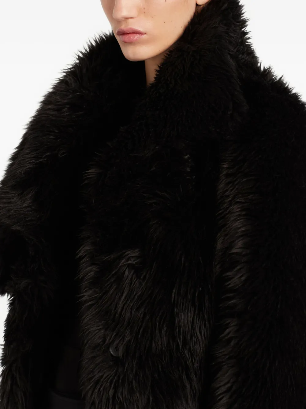 Courrèges Shearling Belted Coat In Black