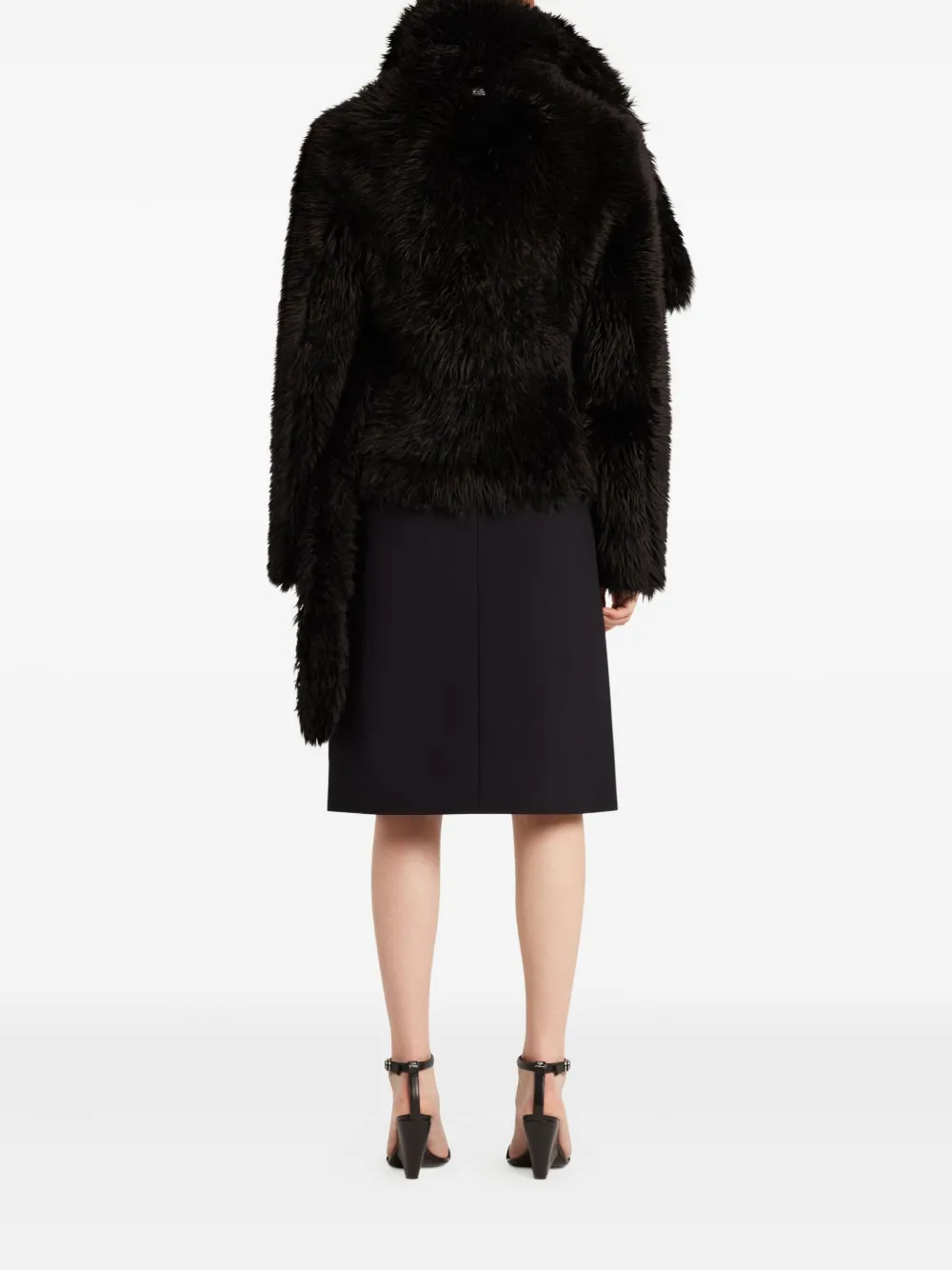Courrèges Shearling Belted Coat In Black