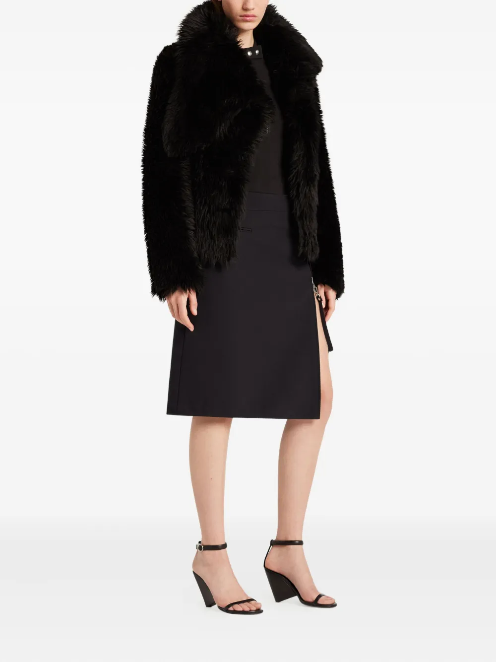 Courrèges Shearling Belted Coat In Black
