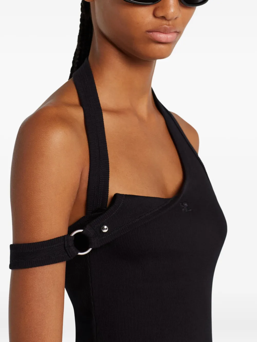 Courrèges asymmetric strap tank top Zwart