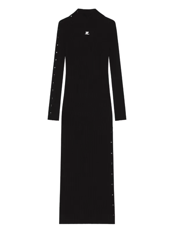 black ribbed button dress Short knit button dress Black for Women