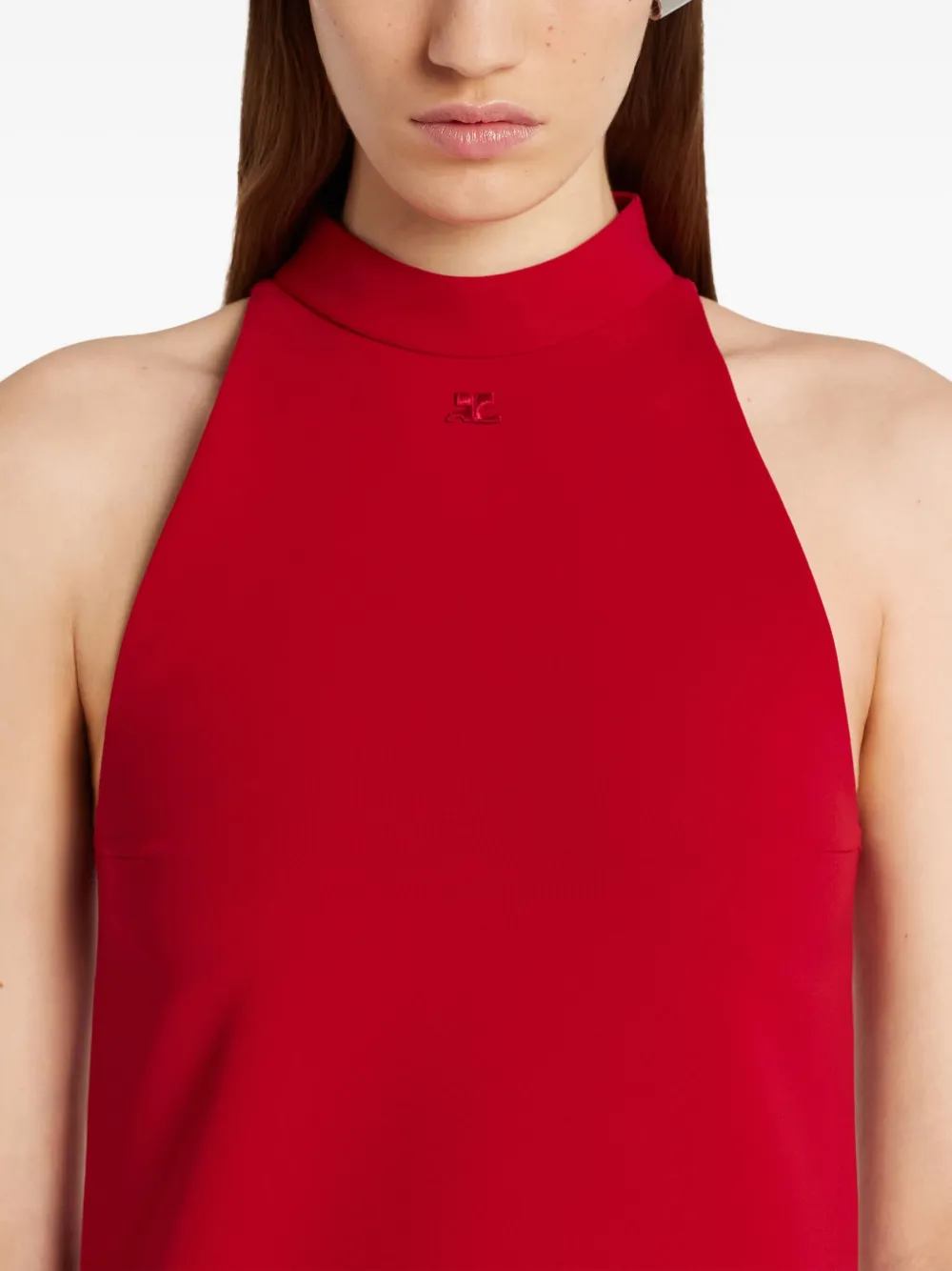 Courrèges Mouwloze jurk met hoge hals Rood