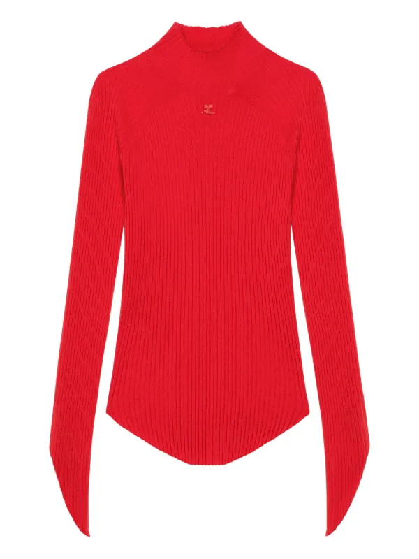 Courrèges High-neck Ribbed-knit Jumper in Red