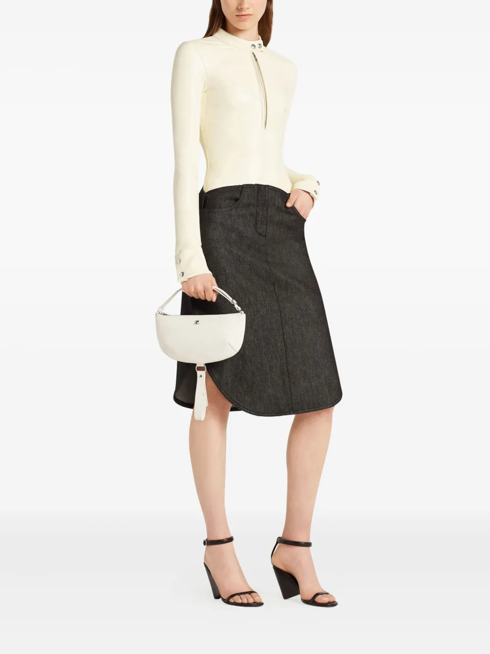 Courrèges Holy Eclipse half-moon leather shoulder bag Beige