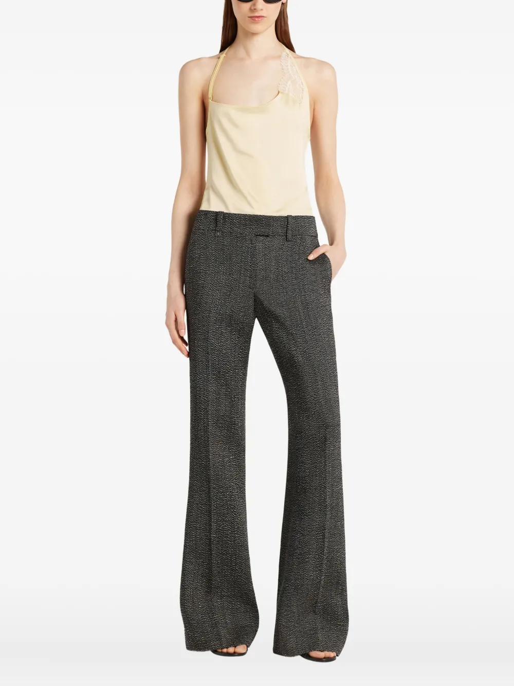Courrèges Asymmetrische top verfraaid met kant Beige