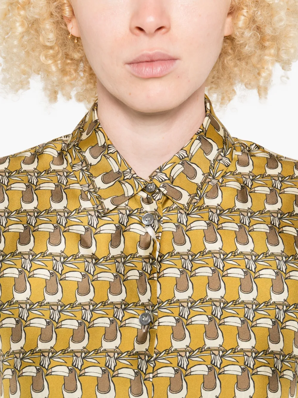 Max Mara Zijden blouse met print en knopen Geel