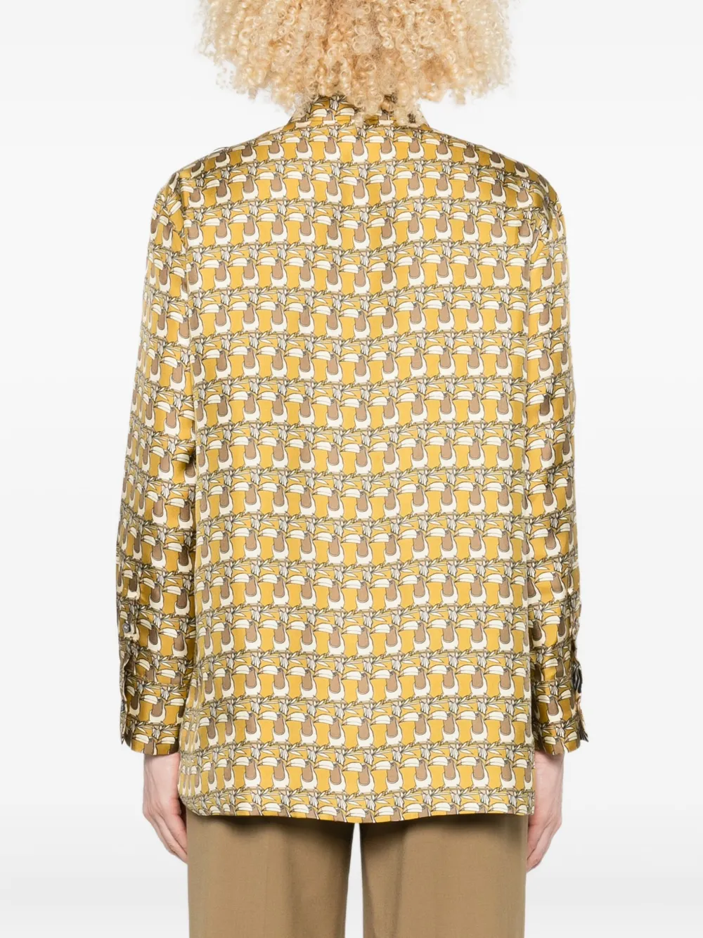 Max Mara Zijden blouse met print en knopen Geel