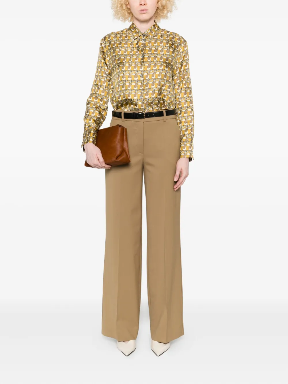 Max Mara Zijden blouse met print en knopen Geel