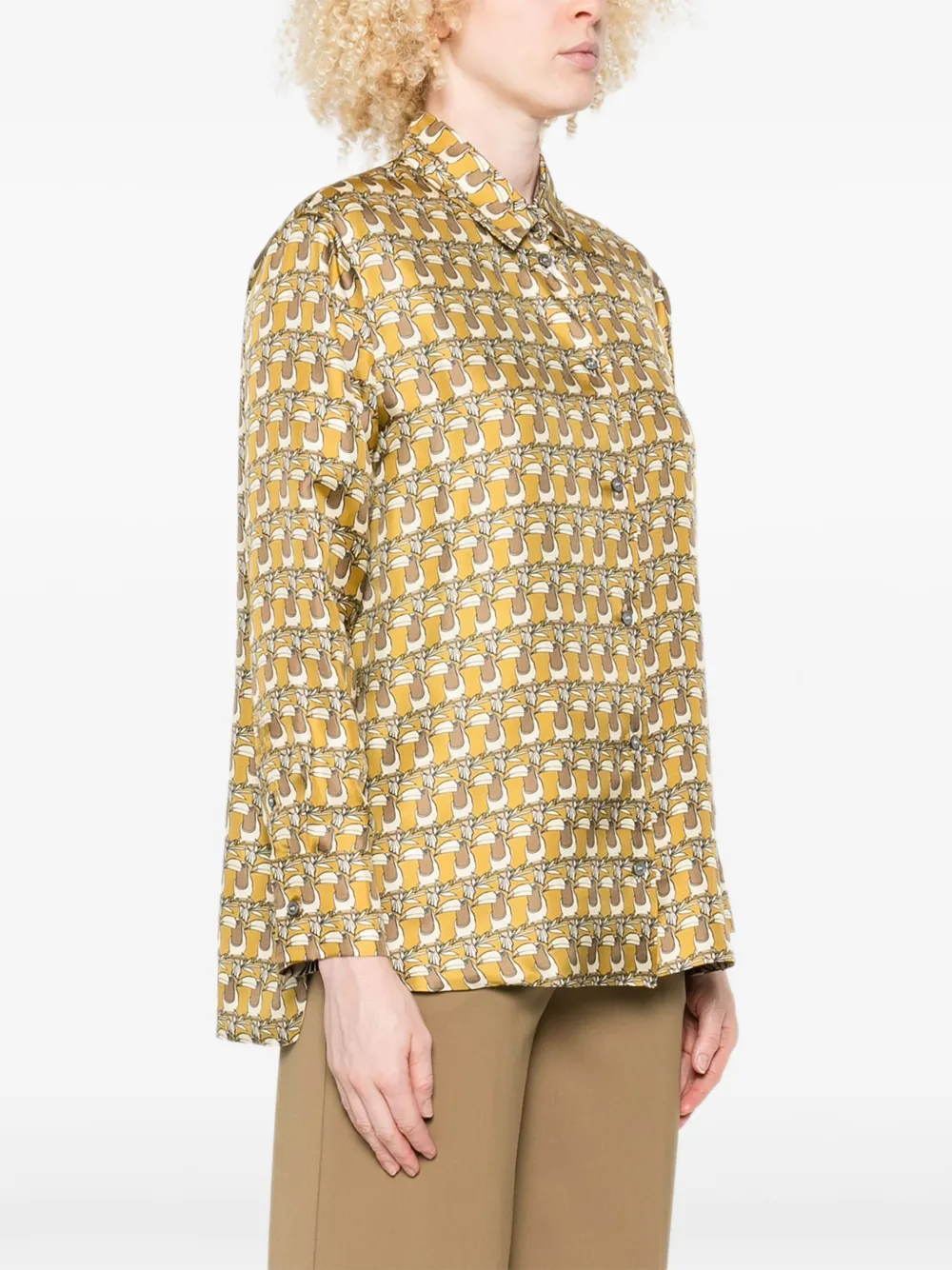 Max Mara Zijden blouse met print en knopen Geel