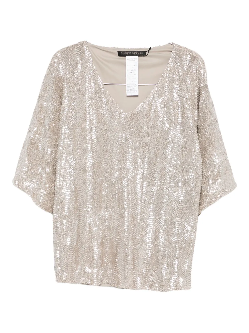 Marina Rinaldi Sequin-embellished V-neck Blouse In Neutral